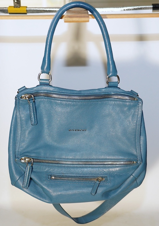 A Givenchy Pandora blue leather handbag